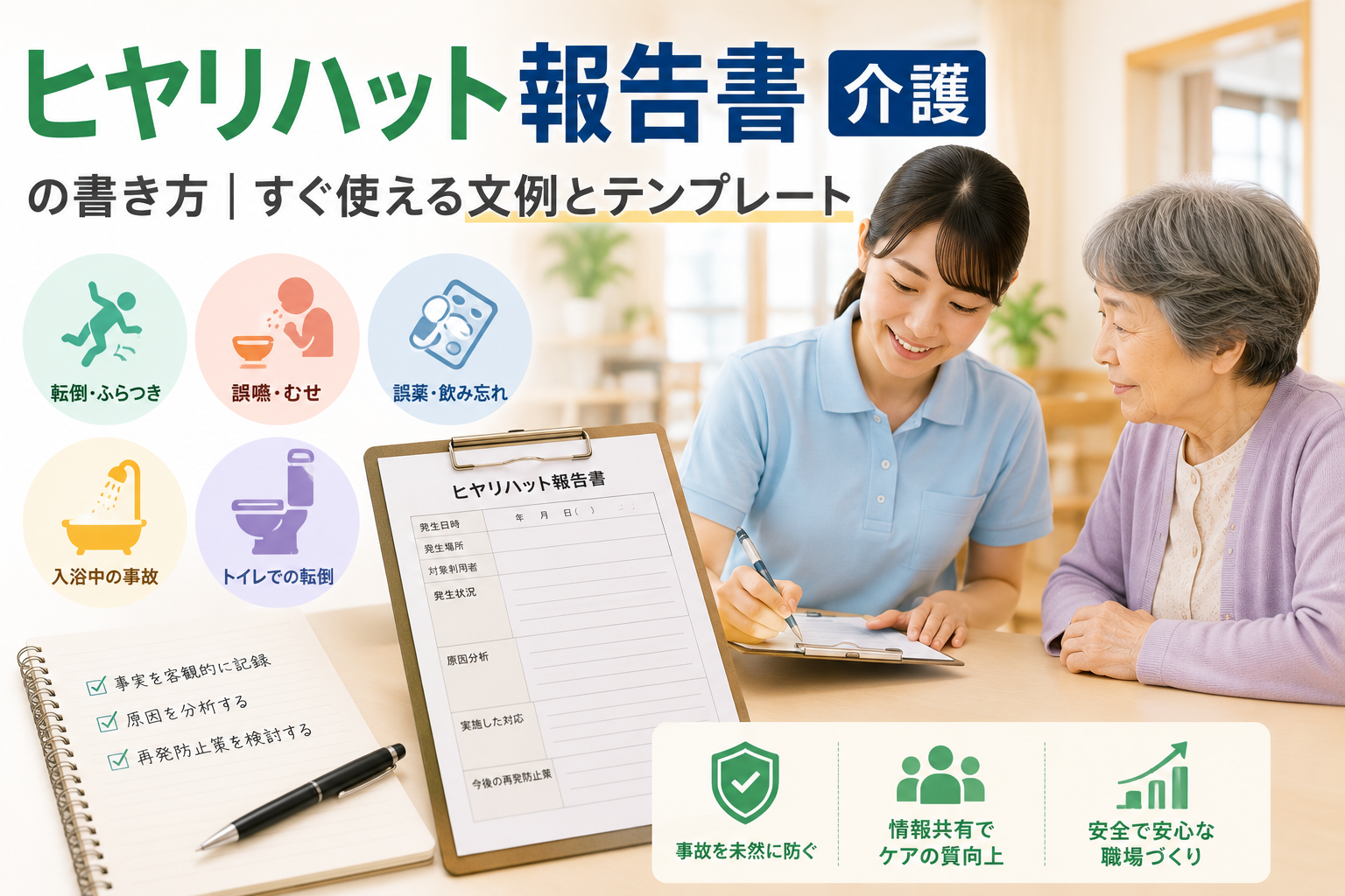 ヒヤリハット報告書【介護】の書き方｜すぐ使える文例とテンプレート